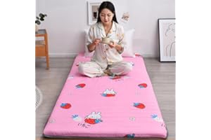 XDone Floor Mattress Single Thickened 5cm, Soft Futon Mattress Japanese Tatami Mat Portable Roll Up Mattress Folding Sleeping Bed Pad for Home Camping Couch (Strawberry,80x190cm)