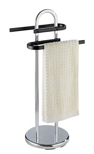 WENKO 18747100 Handtuchständer Ovalo Schwarz mit 2 Armen - Kleiderständer, Stahl, 47 x 88 x 28 cm, Chrom