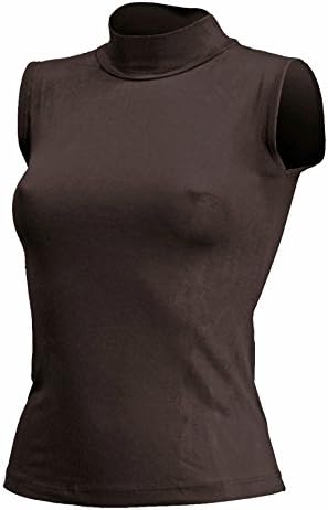 Women's Turtle Neck Polo Neck Sleeveless T Shirt Womens Top Blouse T-shirt Vest Bodycon – Malik –  -  Brown - One size 36 - 38 DE