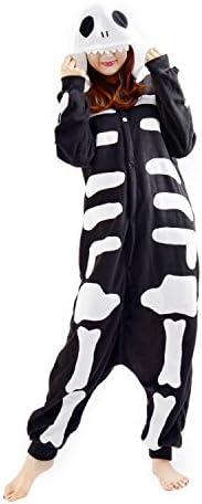 CASA Adult Unisex Onesie Cosplay Homewear Halloween Kigurumi Costume Party Cosplay Pyjamas Skeleton - Size S Black and White