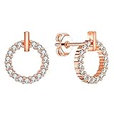 Material: cobre Sasavie Aros Pendientes pequeños Ronda y circonio Placa de oro rosa Mujer regalo