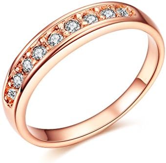 Waterlucy 18ct Rose Gold Plated 4mm Half Rhinestones Paved Eternity Band Ring, Size O