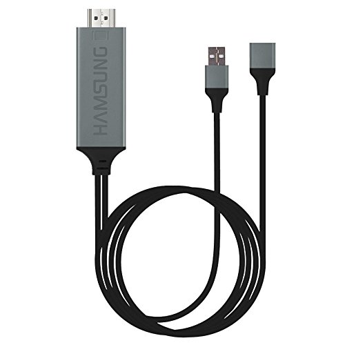Lightning to HDMI Cable,HanXiang [New Generation]6.5ft MHL to HDMI Plug and Play Digital AV to HDMI 1080P HDTV Adapter for iPhone 7 series / iPhone 6 series / iPhone 5 series, iPad Air / Mini / Pro, iPod Touch 5th / Type-c series /Samsung and other HD Phone etc(Red) to Mirror on TV Projector (gray)