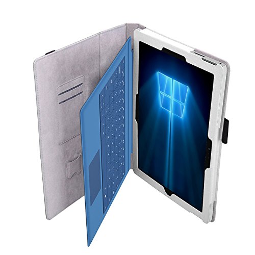 Microsoft Surface Pro 4 Cover Tasche mit praktischer Stand Funktion Case aus robustem Kunstleder und zusätzlicher Displayschutz Glas kombiniert Schutz und Design für Ihr Microsoft Surface Pro 4 Hülle Case in Weiss von UC Express® - 3