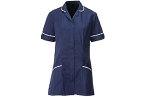 INSTEX WOMENS NURSES HEALTHCARE TUNIC, DENTAL VET SALON, NAVY WITH WHITE TRIM, INS31NV (UK 8 / EU 36 (TO FIT BUST 33"/84cm))