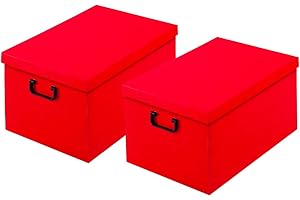 BERARDI, Kit 2 Scatole per Armadio in Cartone con Coperchio, Organizer per Vestiti e Biancheria, 34x50x25 cm, Colore Tortora (Seta Rosso)