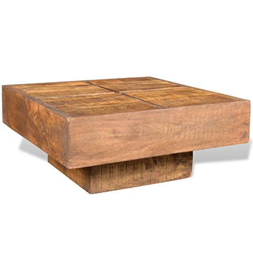 Brown Antique-style Square Mango Wood Coffee Table