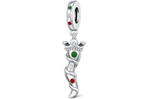 KEQ Ciondolo in argento Sterling 925 a forma di cornetto Italy peperoncino, per braccialetti Pandora charm a forma di corno blu contro il malocchio amuleto gioiel