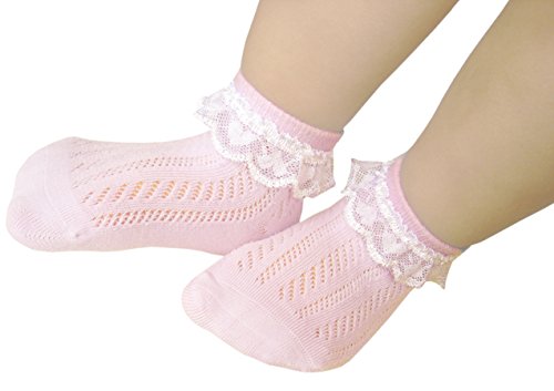 Little Girls Lace Cotton Crochet Socks Seamless Pretty Christmas Birthday Gifts (1-4 years, pink)