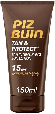 PIZ BUIN Tan & Protect Lozione Solare Intensificatore dell'Abbronzatura SPF 15, Crema solare 15 abbronzante corpo con Illumitone, Protezione solare 15 con filtro solare UVA/UVB, 150 ml