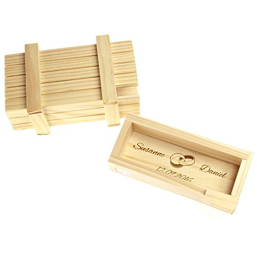 Magische Geschenkbox zur Hochzeit – personalisiert mit Namen und Gravur – Trickkiste für Geldgeschenke – Knobelspiel – Verpackung für Hochzeitsgeschenke – Motiv Ringe – hell – 10,5 x 6,5 x 4 cm - 5