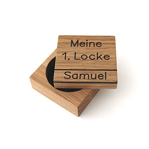 STREIFHOLZ Lockendose für Meine erste Locke mit Namen aus Holz, Eiche