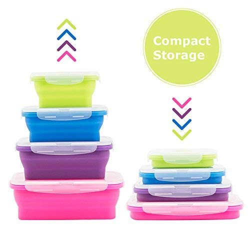 OYSHOPP Recipientes de Silicona Plegable 4 Pcs Almacenamiento de Alimentos Plegable de Silicona