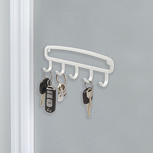 InterDesign 54874EU York Lyra Wandmontierte Haken-/Schlüsselleiste für Küche oder Eingangsbereich – Metall 22,86 x 7,37 x 2,79 cm, Perlmuttweiß - 2