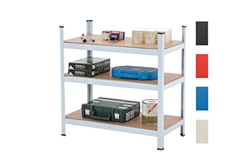 CLP Schwerlastregal, Metall, verzinkt, Tragkraft 525 kg, Maße: 90 x 90 x 45 cm, Lagerregal 3 Böden weiß