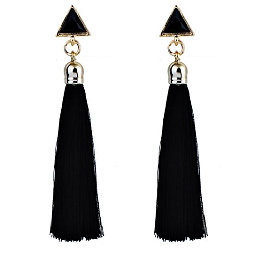 Orecchini Donna, LandFox Bohemian Etnico Corda Appendente Tassel Orecchini Earrings Lunghi (Nero)