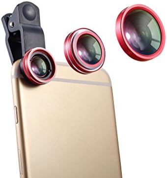 WONBSDOM 3 in 1 Universal Clips on Lenses Kit(Red) with FishEye Lens+Macro+Wide Angle Lens +Microfiber Cleaning Cloth for iPhone/4S/5/5S/5C/SE/6/6S Plus/7/7 Plus iTouchs&amp;iPads series Samsung GalaxyS4/S5/S6/S7 Note 2/3/4/5/6 HTC Nokia Sony,BlackBerry etc.