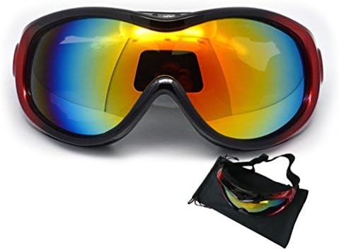 Ski Goggles, Snowboard Skate Goggles Over Glasses Snowboard Sunglasses Motor Goggles Sports Goggles Windproof Anti-UV Snow Glasses for Men and Women Multi Color, Black/red
