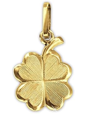 CLEVER SCHMUCK Goldener Anhänger 4-blättriges kleines Kleeblatt 13 mm mit Strichmuster matt und glänzend kombiniert...