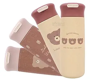 Toyshine Sweet Bear Hot and Cold Stainless Steel 304 Water Bottle for Kids, Double Walled Flask Metal Thermos, Spill Proof Lock Closure, BPA Free for School Home, Drinkware, 350 ML, Cream