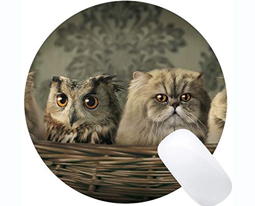 Preisvergleich Produktbild Runde Mausunterlage mit genähtem Rand, niedliche abstrakte Katzeneule rutschfeste Gummibasis Mousepad
