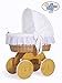 **BRAND NEW LUXURY NATURAL WICKER CRIB / MOSES BASKET / BASSINET WITH HOOD, SOLID WOODEN BASE, WHITE WITH LACE BEDDING SET + BRITISH MADE MATTRESS