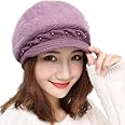 NICSY Women and Girl's Winter Visor Hat Beret for Women Knit Beanie Cabbie Stylish Winter Visor Cap Faux Fur Warm Skullcap