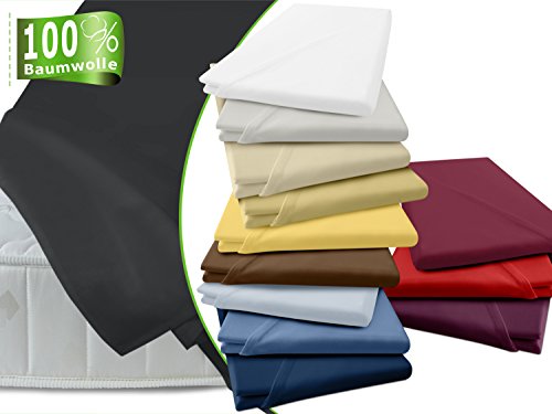 npluseins Betttuch ohne Gummizug, ägyptischer Baumwolle, anthrazit, 150 x 275 cm