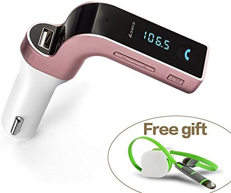Rugum L-Design Bluetooth FM Transmitter with USB Charger for Car,Wireless Hand Free Calling Music Player for IPhone,Smartphone,Mobile phone,Car Kit Radio Display Adapater (Rose Gold)