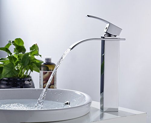 Auralum® Elegant verlängerte Hoch Einhebel Mischbatterie Wasserhahn Armatur Waschtischarmatur Wasserfall Einhandmischer für Bad Badezimmer Waschbecken - 9