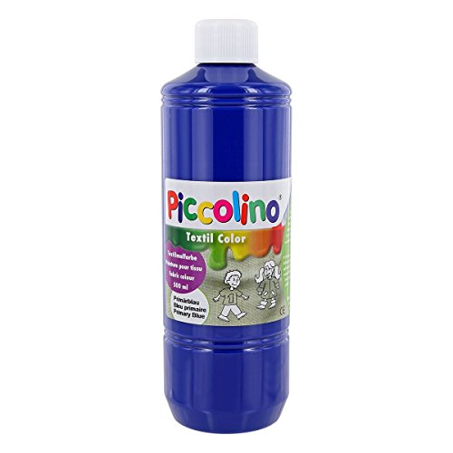 Textilfarbe Primär-Blau, 500ml Flasche - PICCOLINO Textil Color - Stoffmalfarbe auf Wasserbasis, hochwertig, gebrauchsfertig, ergiebig