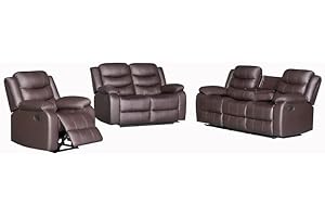 SOFAHEAVEN Roma Recliner Brown Bonded Leather 3+2+1 sofa - 3 Seater Suite For Living Room Furniture - 2 Seater Modern Sofa Set - (3+2+1 Seater)