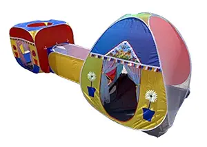 Home Cute Jambo Size 3 in 1 Pop-Up Kids Play Tent House with Crawl Tunnel, Cube Tent and Igloo Tent (Multi Colour)