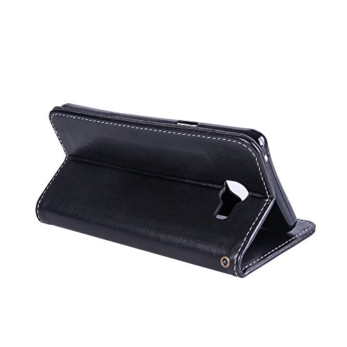 SKYXD Leder Hülle für Samsung Galaxy A5 2016 Rosen Blumen und Schmetterlings Muster,PU Folio Klappbar Schutzhülle [Brieftasche Kartenfach / Magnet / Standfunktion / Trageschlaufe] Klapphülle mit [Eule Handyanhänger + Eingabestift] 3 in 1 Zubehör Set Handy Tasche Etui for für Samsung Galaxy A5 2016 A510F Bookstyle Flip Case Leather Cover With [Stylus and Dust Plug]- Schwarz - 4