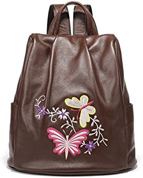 Embroidered wild shoulder bag, soft leather ladies backpack-E