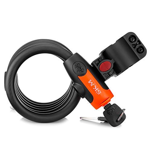 SKM Candado para Bicicleta de Llave 1.8m Cable, Cerradura de Bicicleta Antirrobo Montaje Flexible para Bicicleta, Puerta, Armario, Bolsa y así Sucesivamente