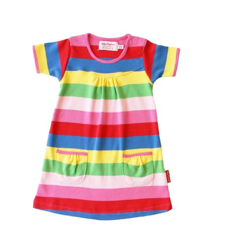 Toby Tiger Baby Girl's Organic Short Sleeved T-Shirt Stripe Dress Baby Girl'sy Stripe 3 - 4 Years