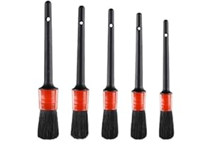 Aisoway Pinceau de Détail (Lot de 5), Jeu de Pinceaux à Détails Automatiques Parfait pour La Voiture Moto Roues de Nettoyage Automobile, Tableau de Bord, Intérieur, Extérieur, Cuir