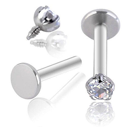 zhichengbosi 2 16 g Labret Monroe 316L Edelstahl Zirkonia 3 mm Lippe Ring/Tragus/Helix Ohrring, 8 mm Bar Länge - 2