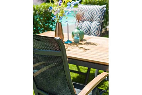 HARTMAN Alice Multipositionssessel in Xerix-Black, solides Aluminiumgestell, Sitzfläche aus hochwertiger Textilene, ca. 68 x 62 x 111,5 cm, Rückenlehne verstellbar, Teakholz-Armlehne, wetterfest - 3