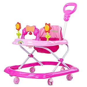 GoodLuck Baybee Kito Plus Round Baby Walker for Kids | Music & Light Function with Parent Control Push Bar and Stopper | Toys & Activities for Babies -(6 Months to 2 Years)- (Pink)