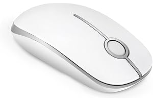 MAGOFELIZ Wireless Mouse, 2.4G Silent Mouse with USB Receiver, 18 month battery life, 1600 high DPI Precision- Portable Computer Mice for Windows/Mac/Linux, White and Silver
