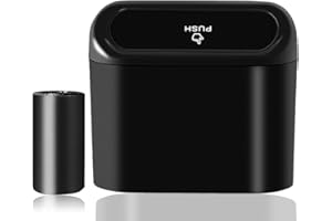 SGLRT Car Bin with Lid, Universal Mini Car Bin with 20 Bin Liners, Rubbish Bin for Car, Car Organiser and Storage, Car Accessories, Office (Black)