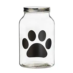 Amici Pet A7CA114R Buddy Paw Large Glass Treats Storage Canister, 108 Fluid Ounce Capacity, Clear Body, Metal Twist-Top Lid