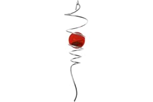 CIM Girandola decorativa Acciaio inox, Gioco a vento - ORBIT SPIRAL TAIL RED - 7,5 x 28 cm, sfera di vetro colorato Ø 5cm - con cuscinetto girevole, gancio, 1m corda di nylon e sfera di vetro