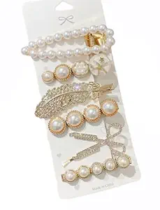 ANNACREATIONS Pearl, Metal Pearl Barrettes for Women, White , 6 Pieces