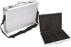 Perel Etui na laptopa, pasek na ramię, zamek na klucz, 2 klucze, aluminium, metaliczny srebrny, 425 x 305 x 80 mm