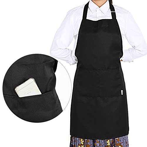 GWHOLE Schürze Latzschürze Küchenschürze mit Bindeband und verstellbare Nackenschlaufe 78,5 x 68 cm, schwarz