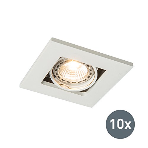 QazqaSet of 10 Recessed Spotlight I Downlights White - Qure- - Modern - Suitable for LED GU10 | 10 Way Light - Aluminium Recessed Way Light - Suitable for Living Room I Kitchen I Bedroom I