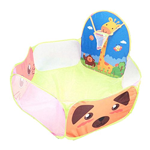 MagiDeal Cartoon Yellow Quickly Pop up Play Tent Playpen Sea Ball Pit with Basketball Hoop Children Outdoor Toys